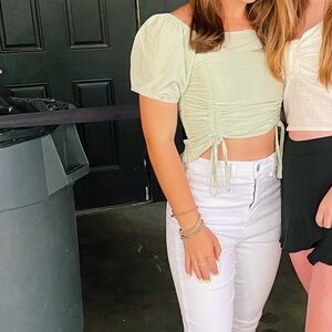 light green short sleeve top